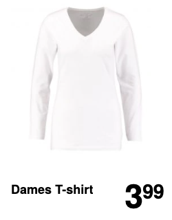Dames t-shirt lange mouwen wit € 3,99.  | Zeeman